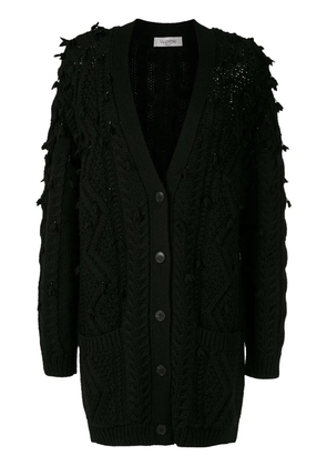 Valentino Garavani oversized tassel-trim cable-knit cardigan - Black