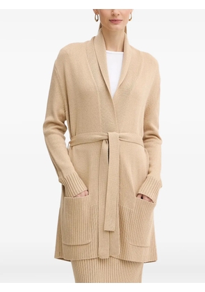 Armani Exchange ribbed-trim belted cardi coat - Neutrals