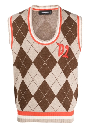 DSQUARED2 argyle-patern wool-silk vest - Brown