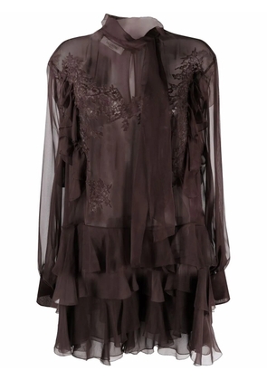 Valentino Garavani floral-lace silk blouse - Brown