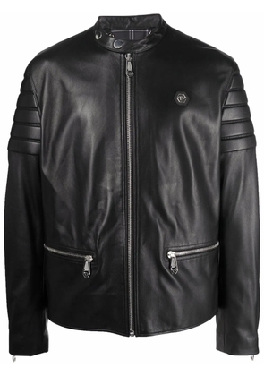 Philipp Plein Doberman-print moto jacket - Black