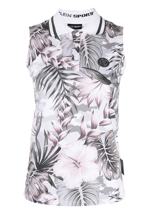 Plein Sport floral sleeveless polo shirt - White