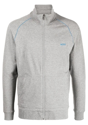 BOSS embroidered-logo zip-up jacket - Grey
