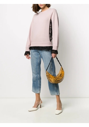 Valentino Garavani lace-trimmed crew neck jumper - Pink