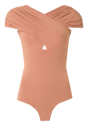Amir Slama ruched crossover body top - Neutrals