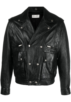 Saint Laurent crinkled-effect leather jacket - Black