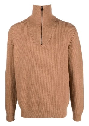 Roberto Collina half zip ribbed jumper - Brown