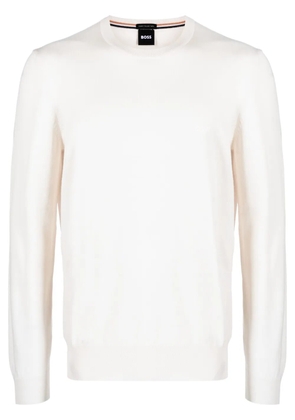 BOSS logo-embroidered cotton jumper - Neutrals