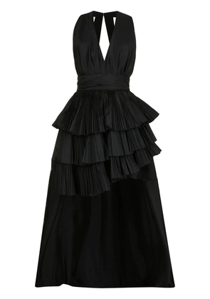 Elie Saab pleated plunge-neck silk dress - Black