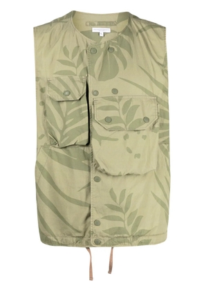 Engineered Garments Cover leaf-print cotton gilet - Green