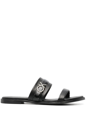 Calvin Klein logo-lettering flat leather sandals - Black