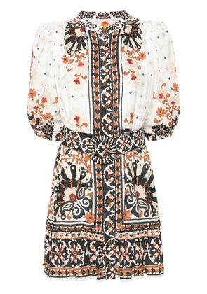 FARM Rio flower-fan-print mini dress - Brown
