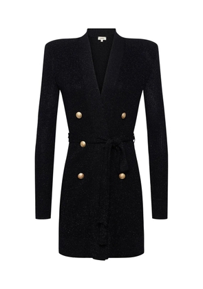L'Agence metallic-threading belted-waist cardigan - Black