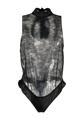 Maison Close lace-panel halterneck body - Black