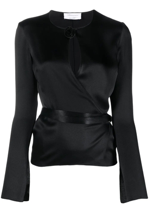 Blumarine floral-appliqué wraparound blouse - Black