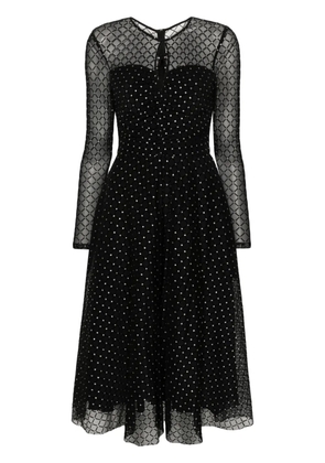 NISSA glitter-dots flared midi dress - Black