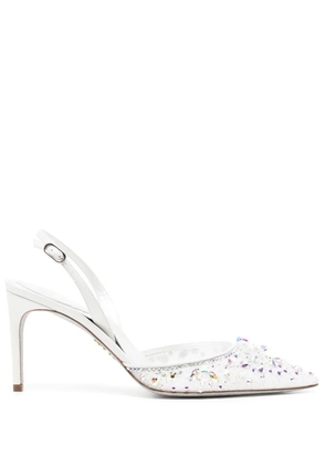 René Caovilla lace embellished sling back pumps - White