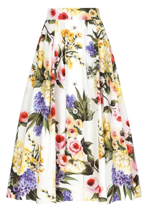 Dolce & Gabbana floral-print midi skirt - White