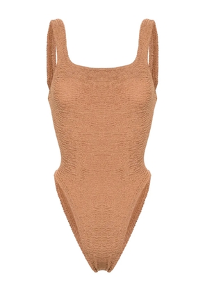Hunza G crinkled-effect open-back swimsuit - Neutrals