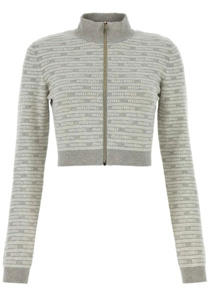 Miu Miu intarsia-logo cropped cardigan - Grey