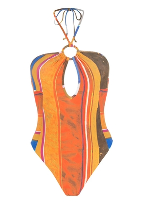 Amir Slama striped print Eco high-leg swimsuit - Orange