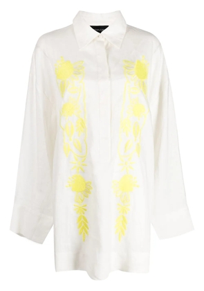 Cynthia Rowley floral-embroidered hemp shirt minidress - White