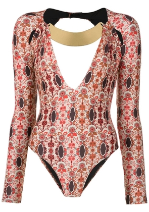 Amir Slama floral-print V-neck bodysuit - Multicolour