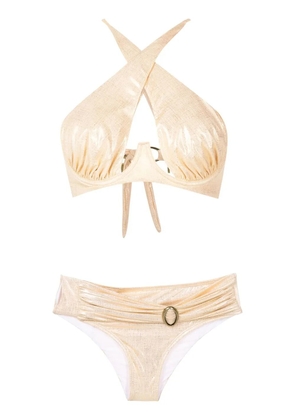 Amir Slama gathered-detail halterneck bikini - Gold