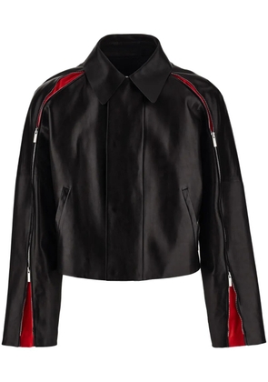 Ferragamo contrasting-panels zip-up leather jacket - Black