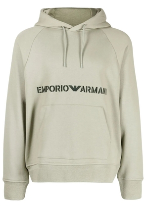 Emporio Armani logo-embroidered cotton hoodie - Green