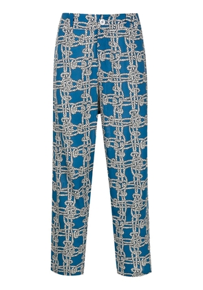 Amir Slama rope-print linen-blend trousers - Blue