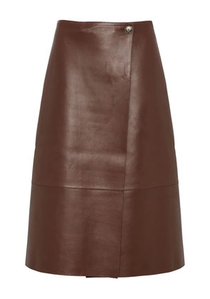 Yves Salomon leather wrap midi skirt - Brown