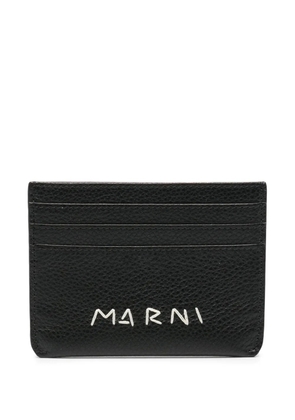 Marni logo-embroidered leather card holder - Black