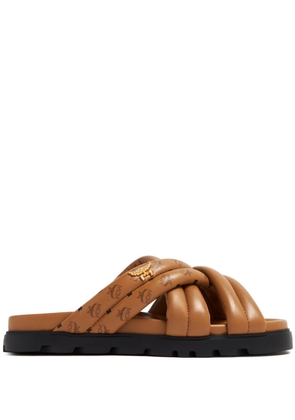 MCM Visetos-print crossover leather slides - Brown