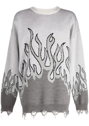 Haculla distressed-effect flame-print wool jumper - Grey