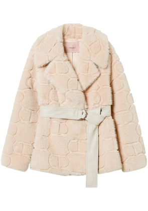 TWINSET faux-fur belted jacket - Neutrals