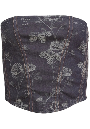 Fleur Du Mal floral-jacquard corset top - Blue