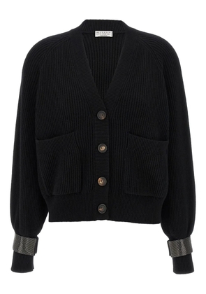 Brunello Cucinelli ribbed jewel-cuff cardigan - Black
