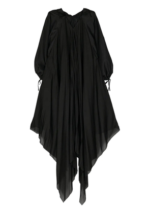 Shanshan Ruan puff-sleeve asymmetric silk dress - Black