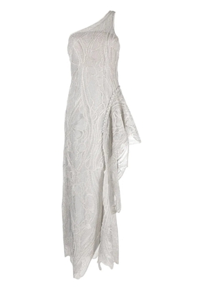 Simkhai embroidered one-shoulder gown - Silver