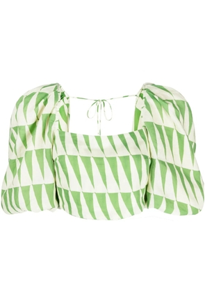 Cala de la Cruz Sami geometric-print linen top - Green