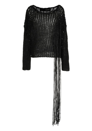 Isabel Benenato open-knit fringed jumper - Black