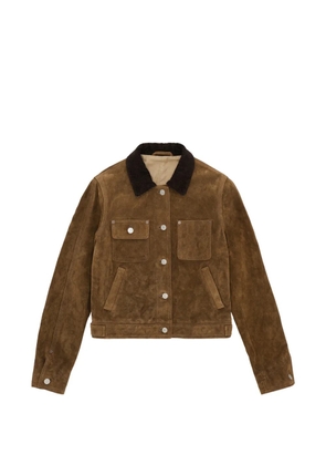 Fortela Fedra corduroy-collar pocket leather jacket - Brown