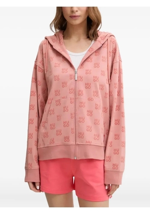 HUGO logo-pattern zip-up hoodie - Pink