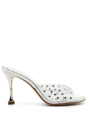 Schutz 90mm crystal-embellished metallic leather sandals - Silver