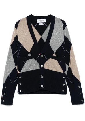 Thom Browne argyle intarsia cashmere cardigan - Blue