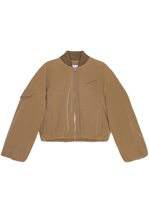 GANNI logo-embroidered bomber jacket - Brown