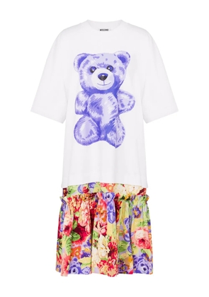 Moschino graphic-teddy bear floral-skirt mini dress - White