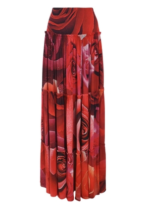 Roberto Cavalli Rose-print maxi skirt - Red