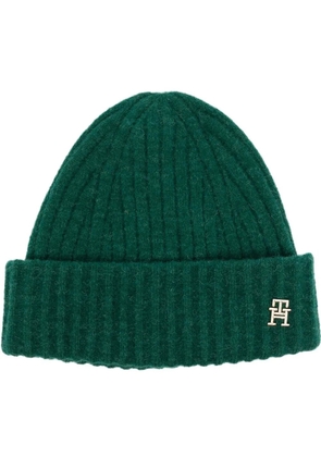 Tommy Hilfiger logo-plaque ribbed knit beanie - Green